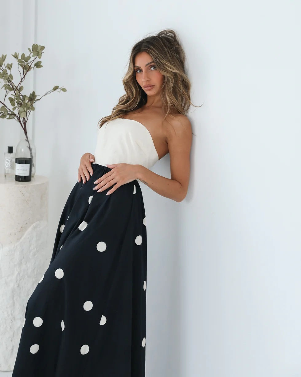 Strapless Polka Dot Swing Maxi in - by Malbusaat