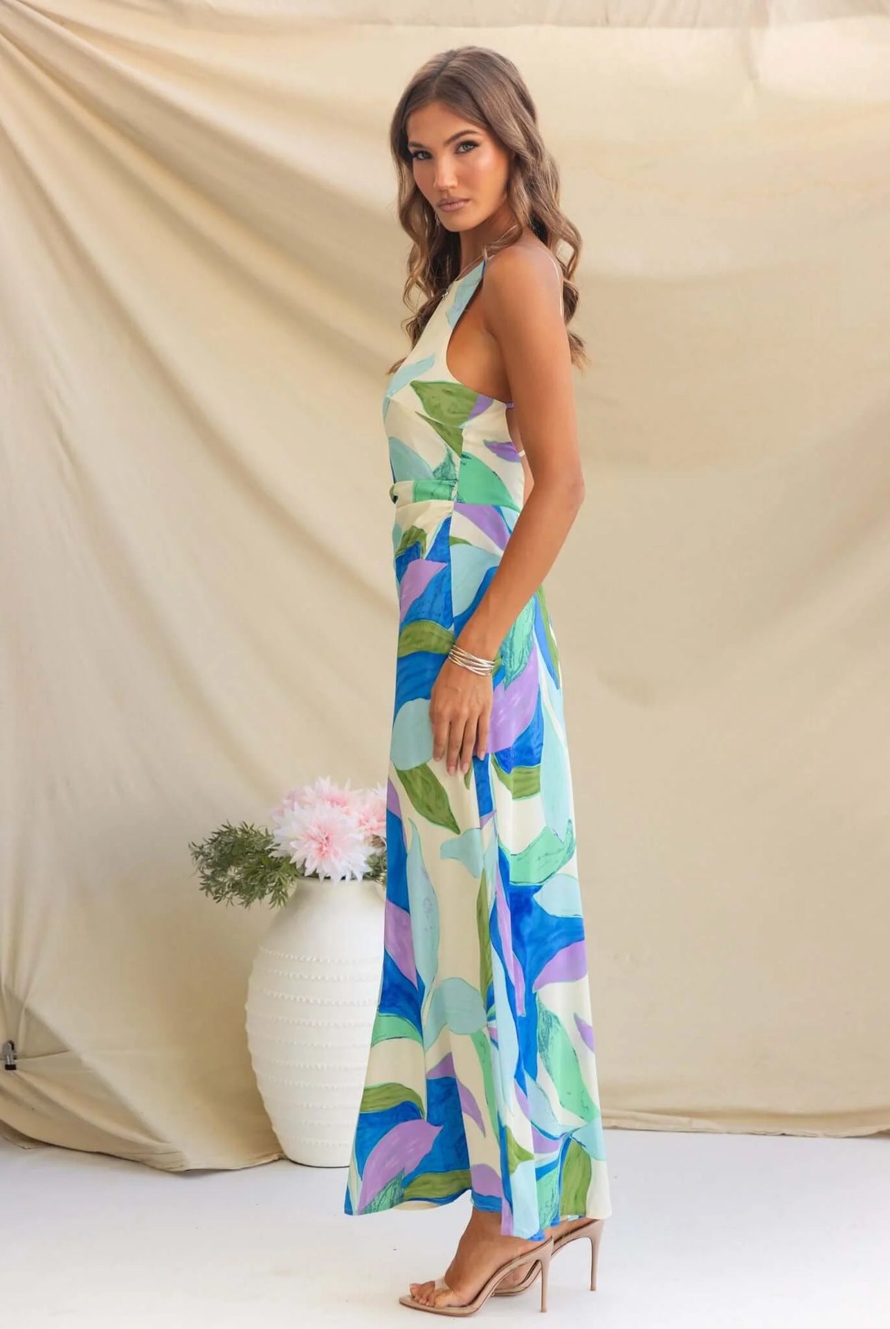 Floral Print Sleeveless Backless Maxi Dress in - by Malbusaat