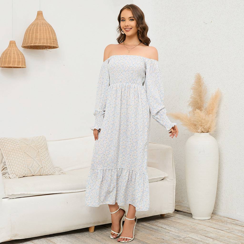 Boho Floral Chiffon Maxi Dress in Light Blue - by Malbusaat