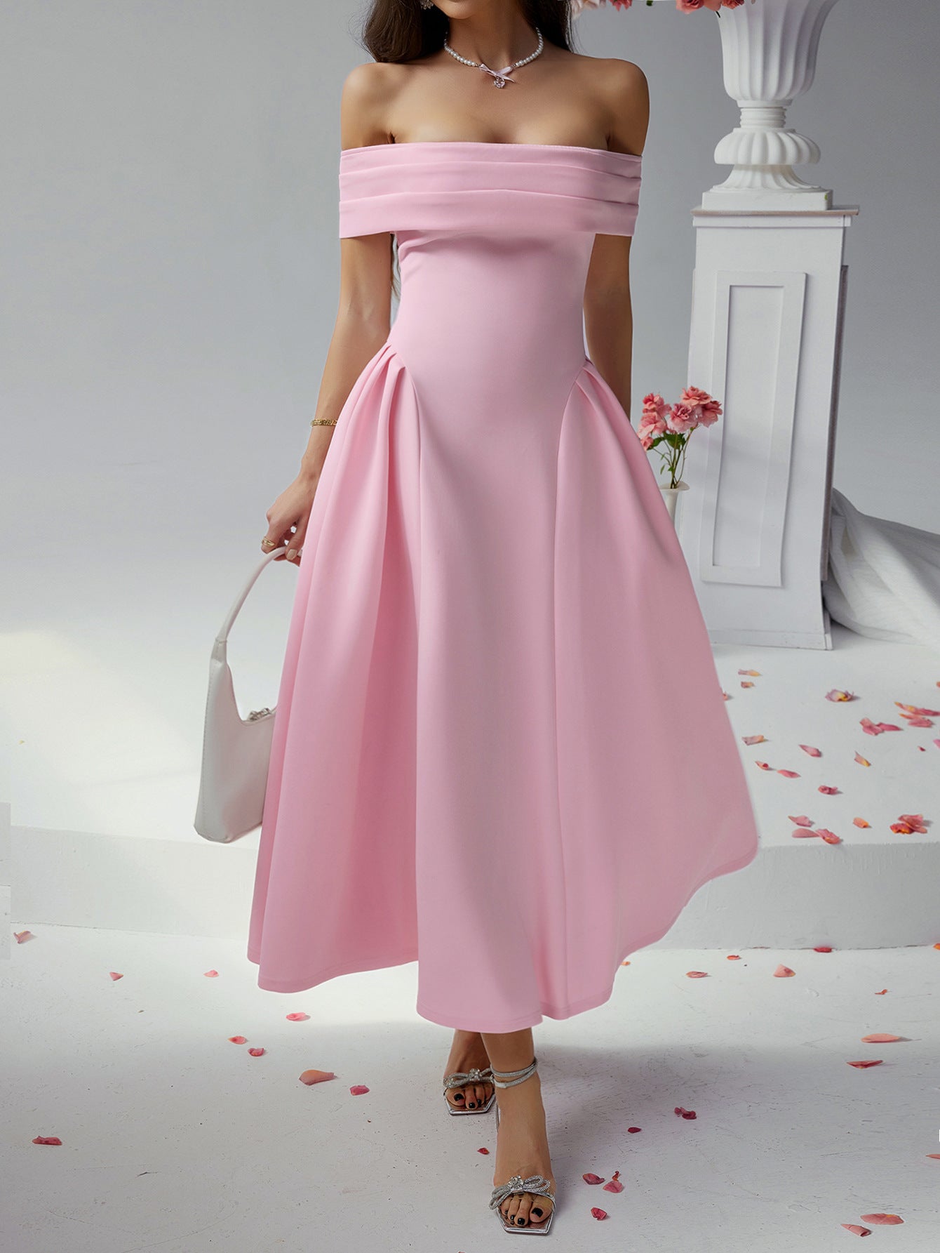 Off Shoulder Party Dress in - by Malbusaat