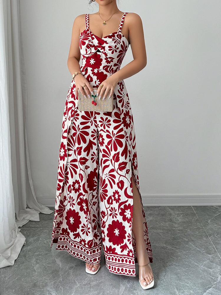 Elegant Printed Sleeveless V Neck Dress