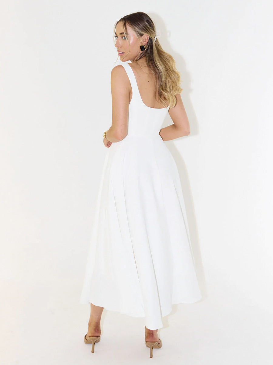 Square Neck Slim Fit Sleeveless Maxi in - by Malbusaat