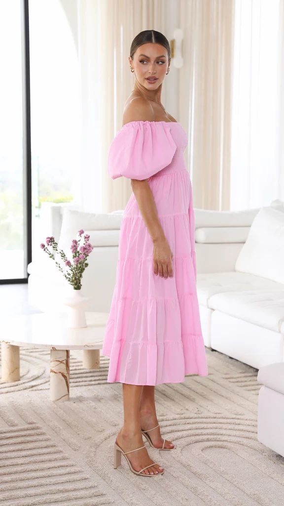 Printed Off-Shoulder Puff Sleeve Maxi in - by Malbusaat