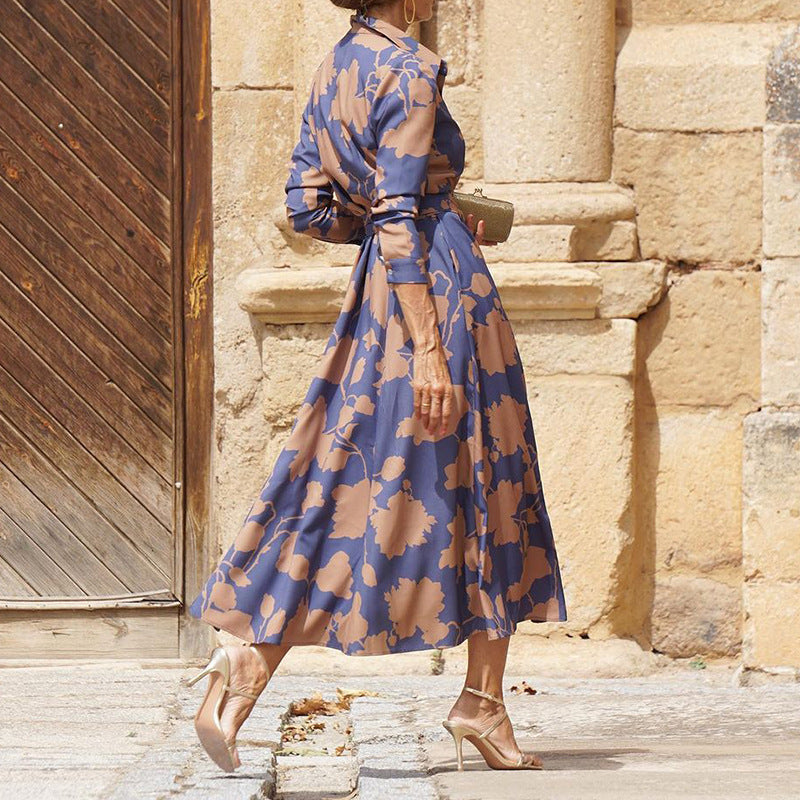 Elegant Spring Floral Printed Midi Shirt Dress in - by Malbusaat