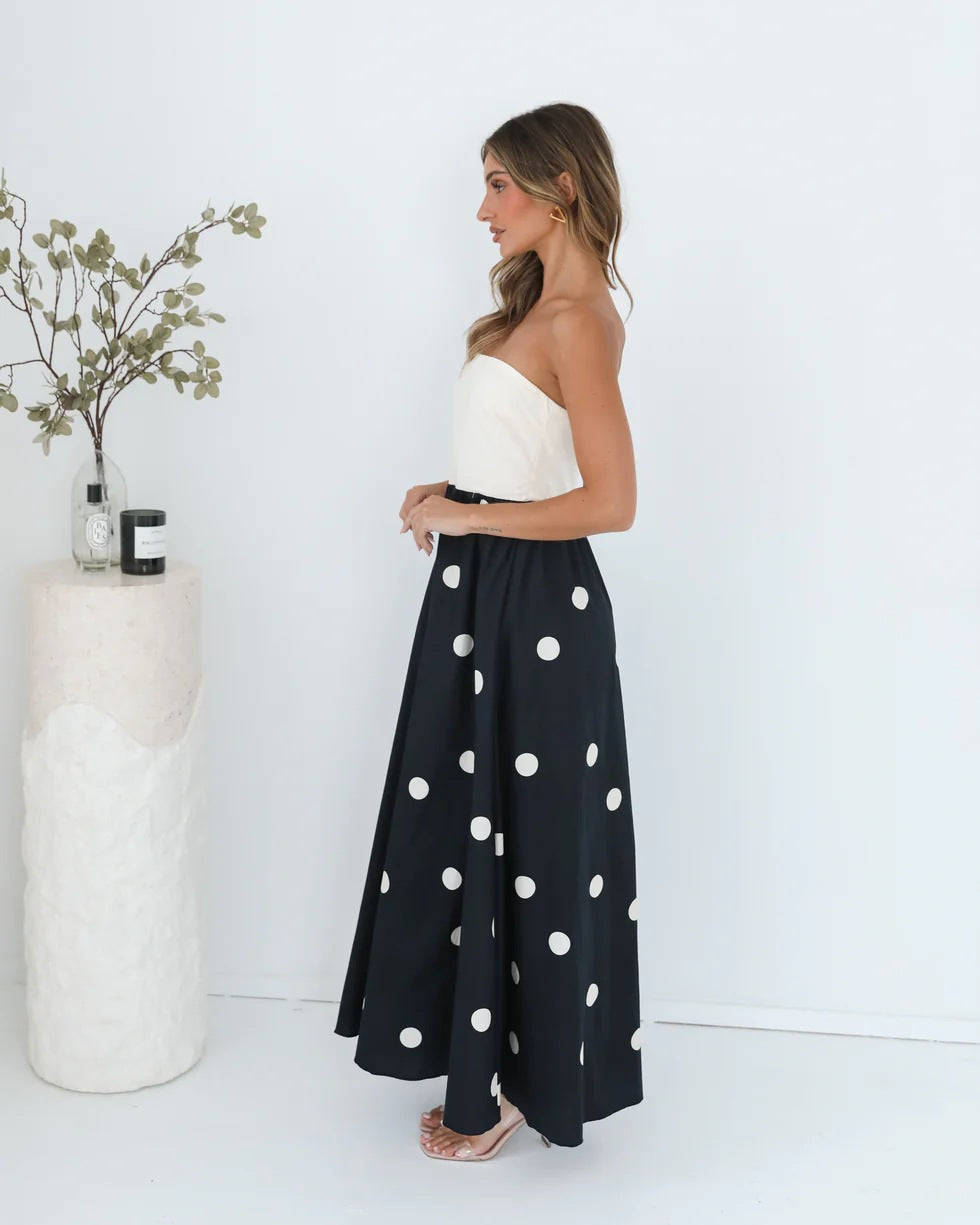 Strapless Polka Dot Swing Maxi in - by Malbusaat
