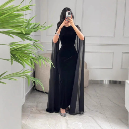 Velvet Sheath Sleeve Maxi Dress