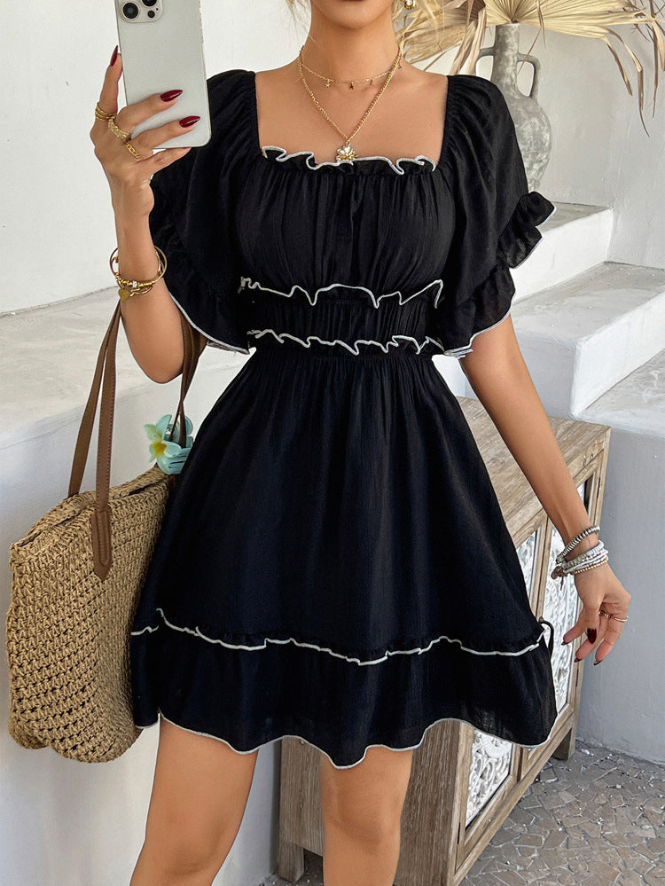 Stringy Selvedge Square Neck Short Dress