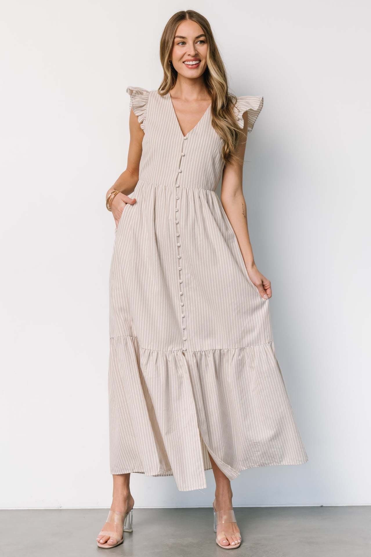 Striped V-Neck Shirt Maxi in - by Malbusaat