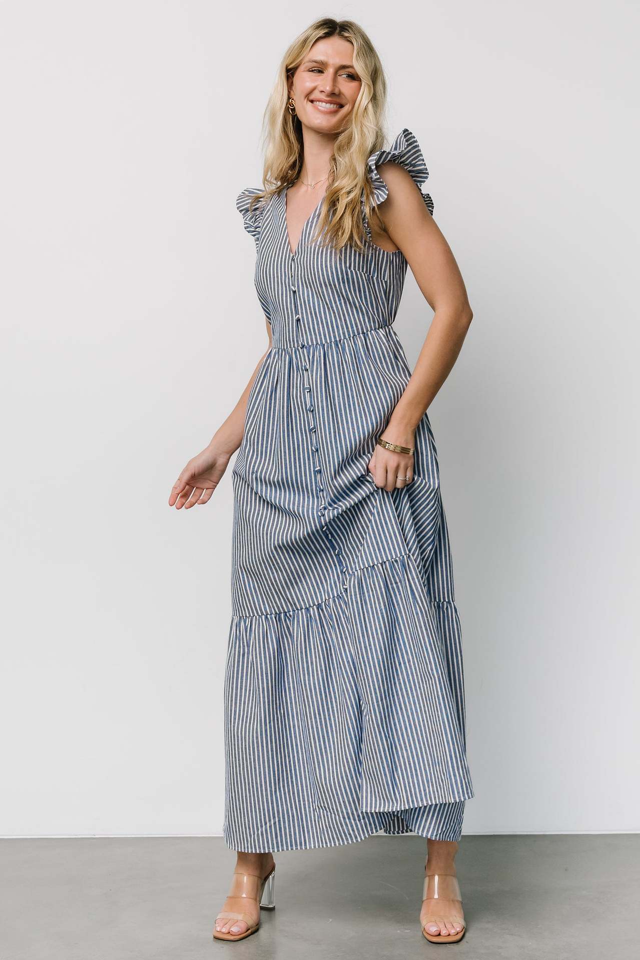 Striped V-Neck Shirt Maxi in - by Malbusaat