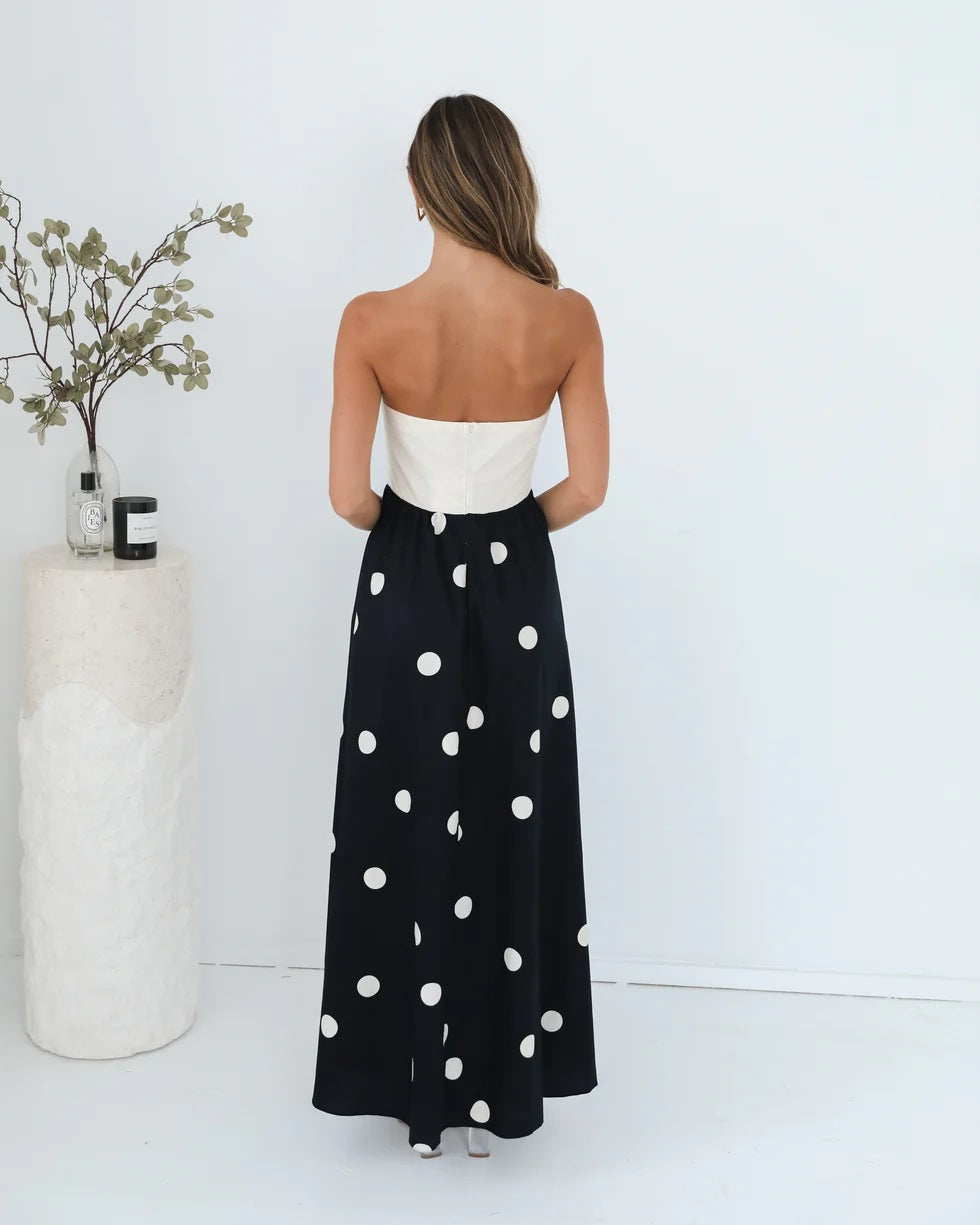 Strapless Polka Dot Swing Maxi in - by Malbusaat