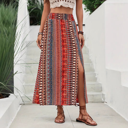 Printed Smocked Waist Maxi Skirt in - by Malbusaat