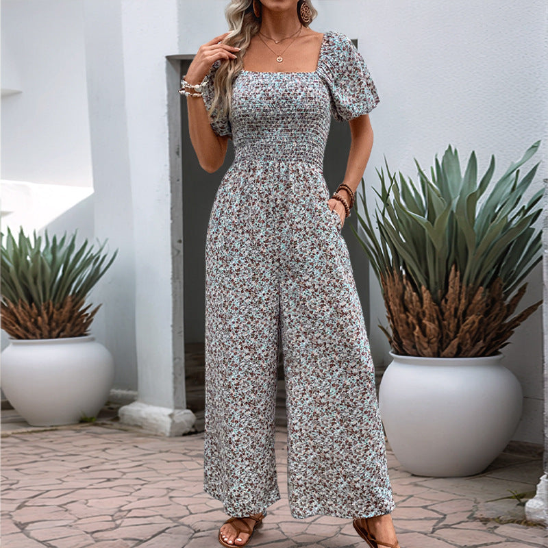Slim Fit Printed Square Neck Jumpsuit in - by Malbusaat