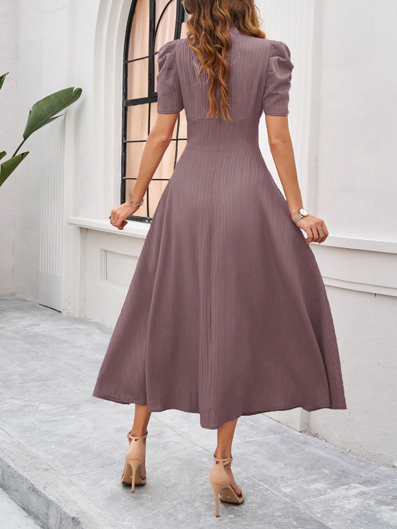 V Neck Short Sleeve High Waist Maxi in - by Malbusaat