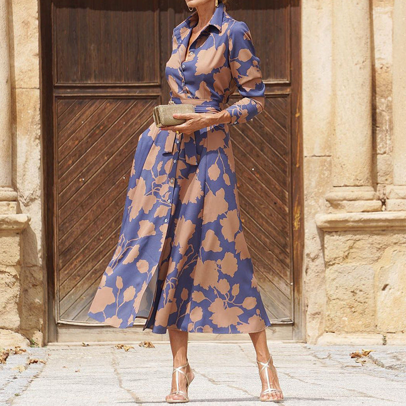 Elegant Spring Floral Printed Midi Shirt Dress in - by Malbusaat