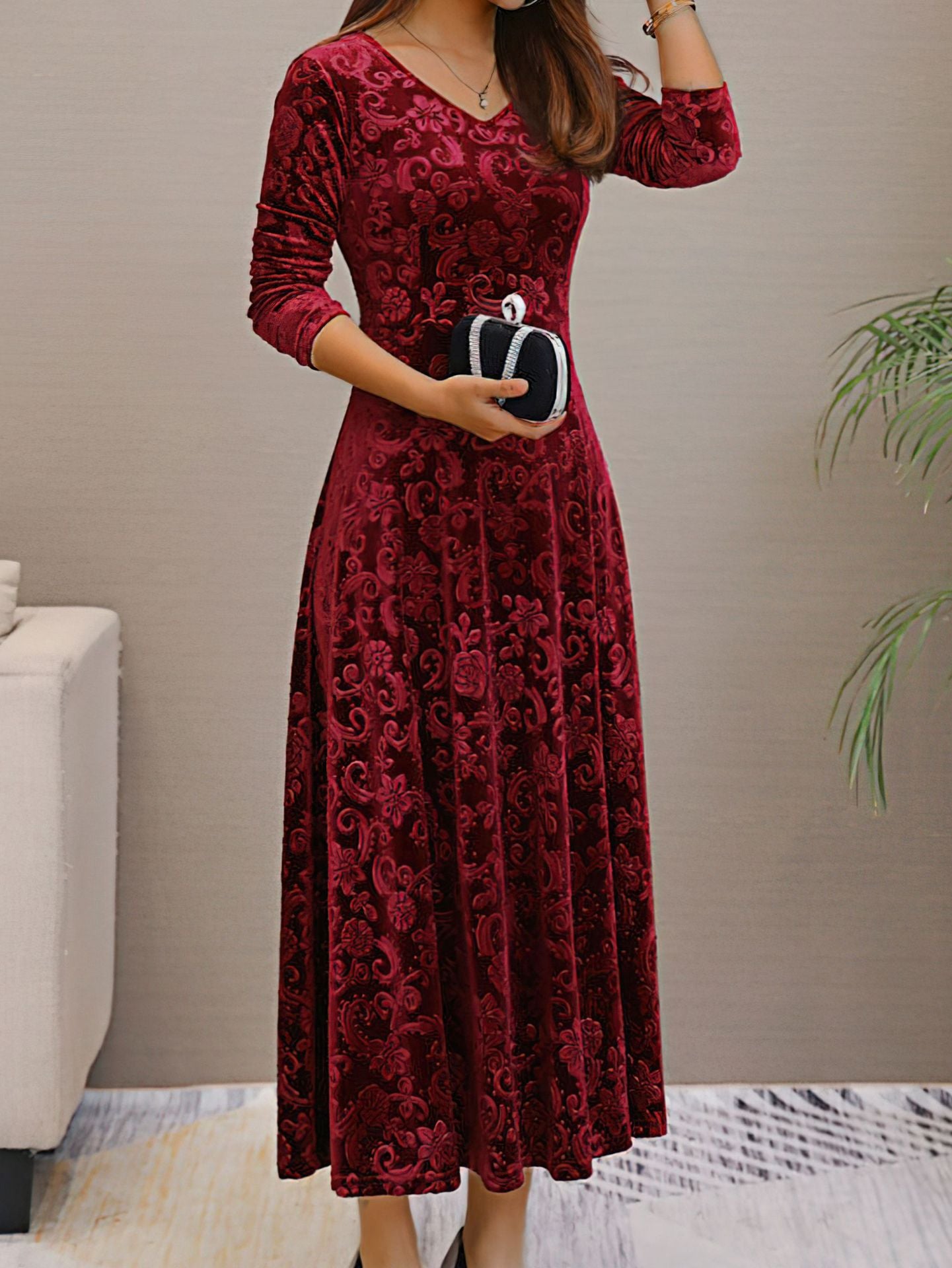 Plus Size Velvet Mid-Length Dress in - by Malbusaat