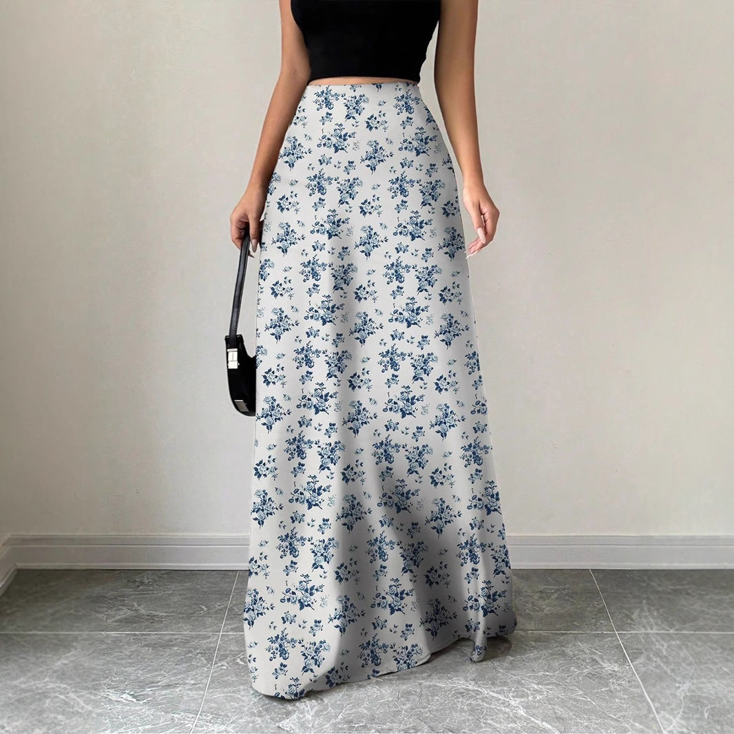 Elegant High Rise Maxi Skirt in Blue - by Malbusaat