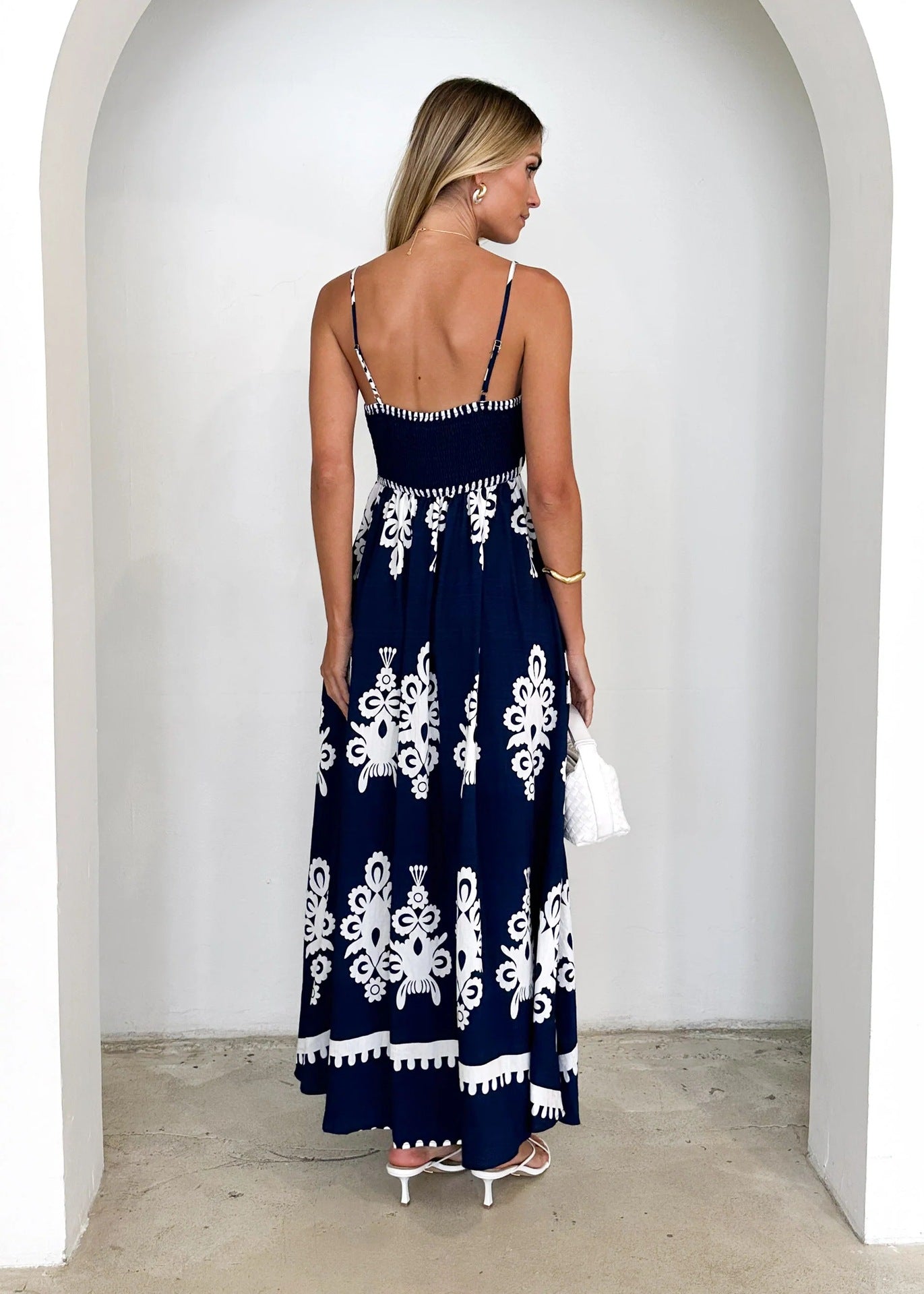 Graphic Print Smocked Cami Swing Maxi in - by Malbusaat