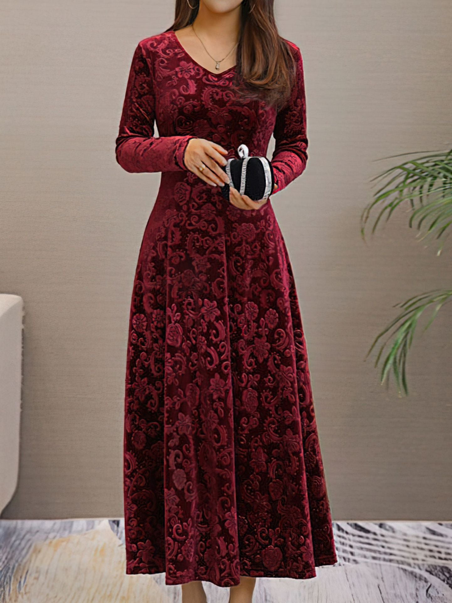 Plus Size Velvet Mid-Length Dress in - by Malbusaat