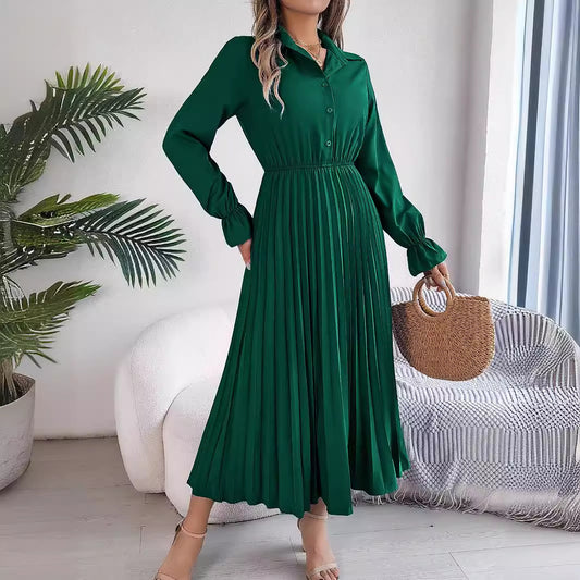 Elegant Collared Maxi Dress in - by Malbusaat