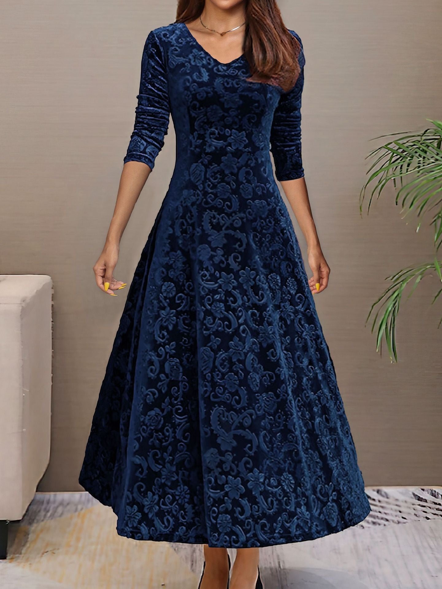 Plus Size Velvet Mid-Length Dress in - by Malbusaat
