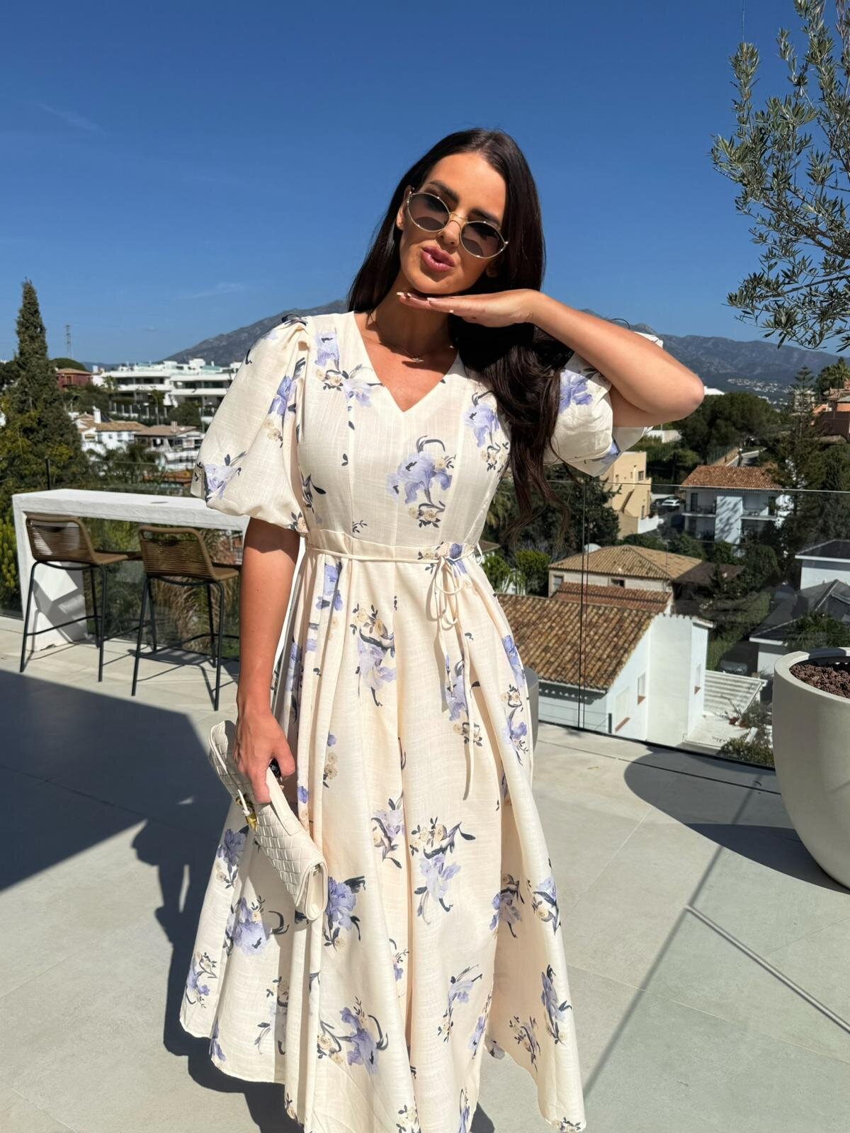 Floral V-Neck Puff Sleeve Maxi