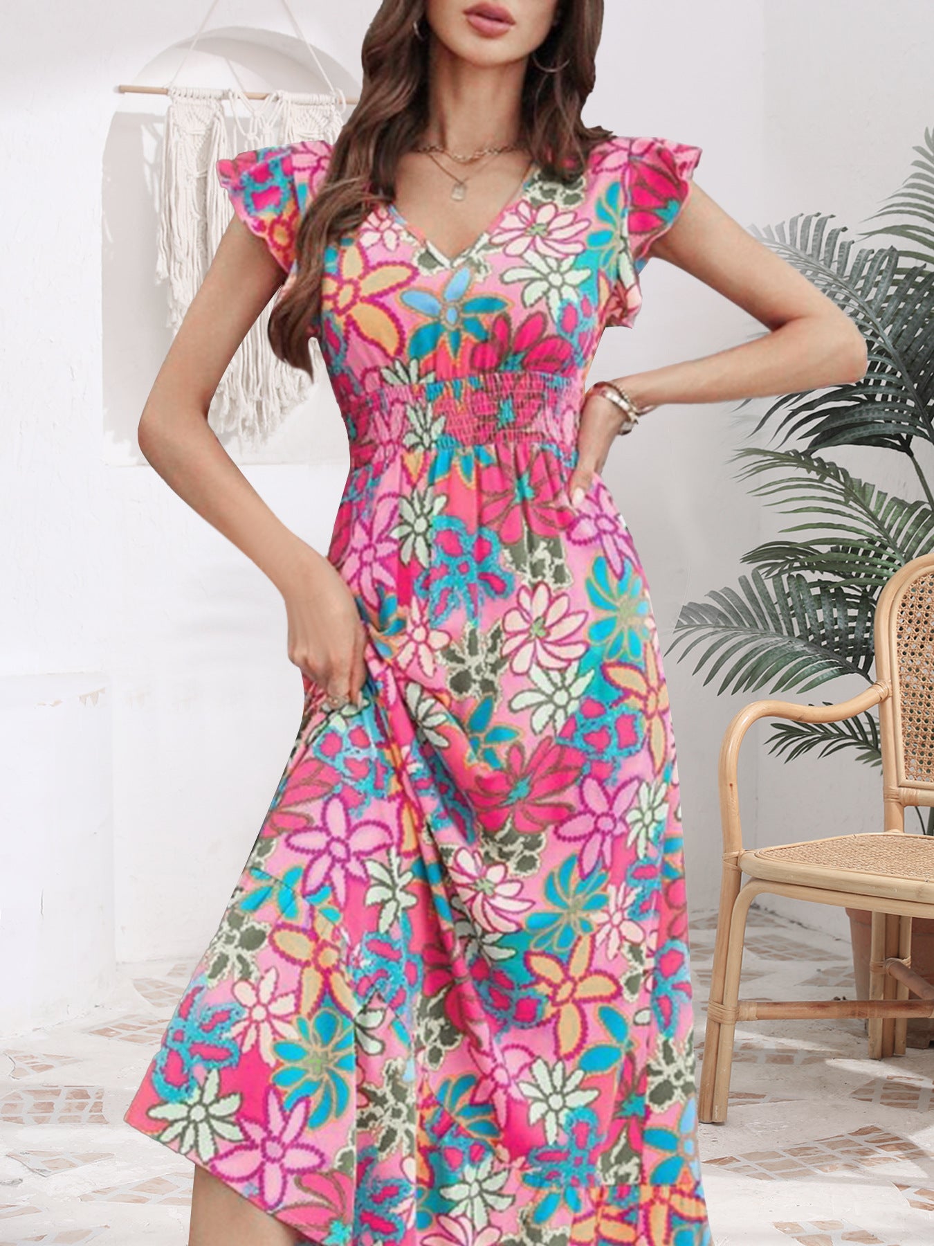 Sweet Summer Floral Dress in - by Malbusaat