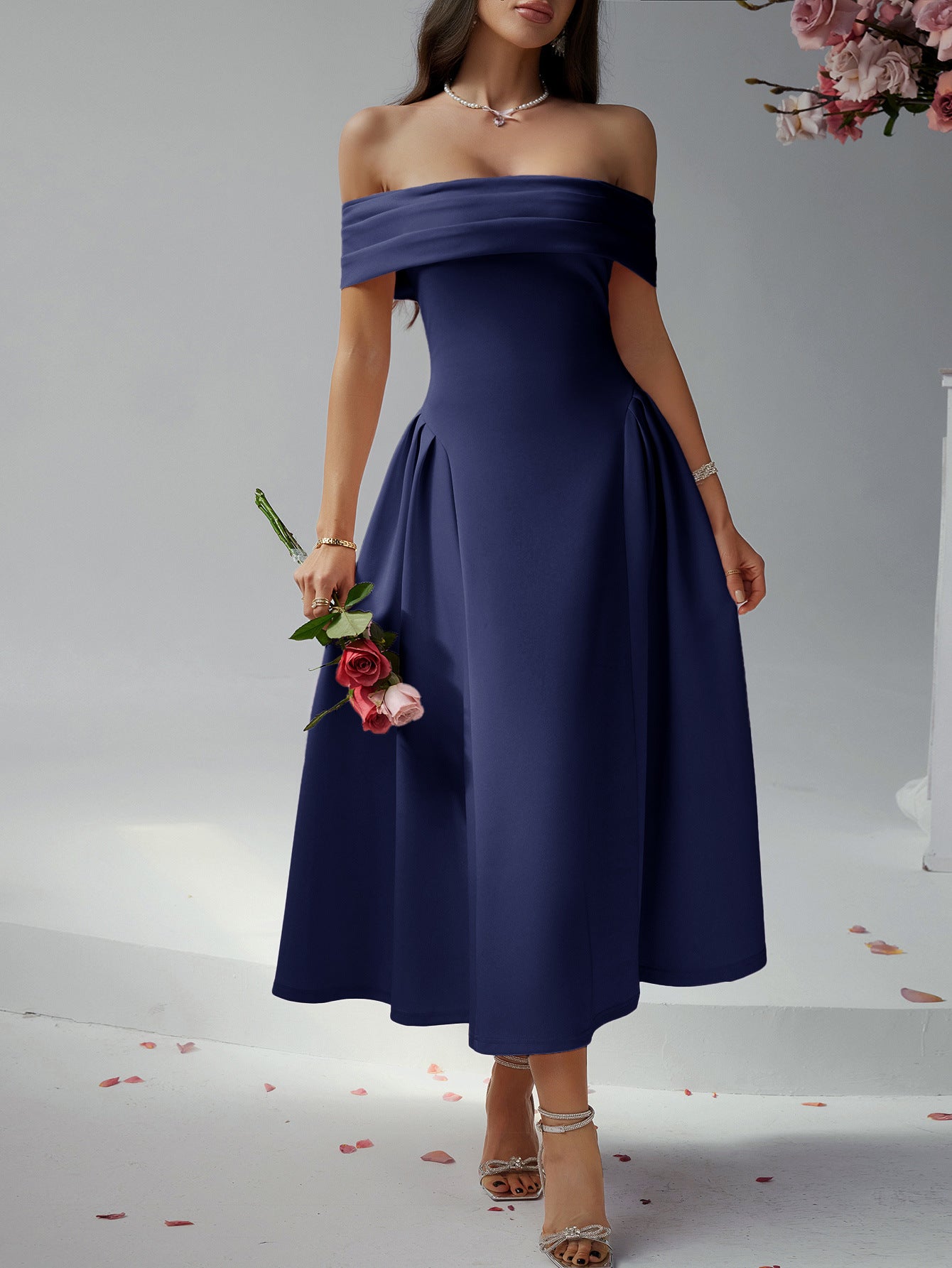Off Shoulder Party Dress in - by Malbusaat