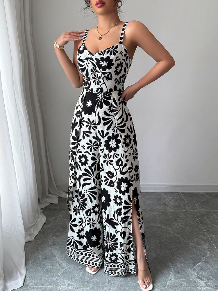 Elegant Printed Sleeveless V Neck Dress in - by Malbusaat