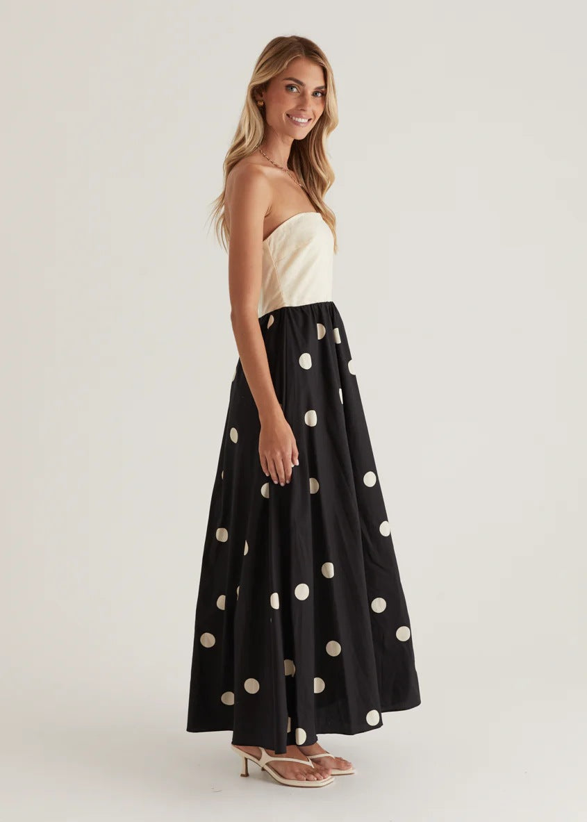 Strapless Polka Dot Swing Maxi in - by Malbusaat