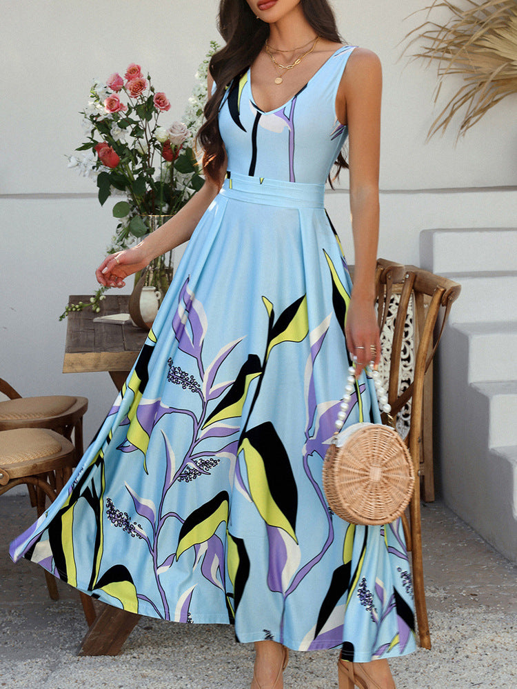 Floral V-Neck Asymmetric Maxi in - by Malbusaat