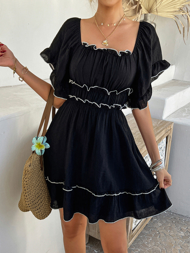 Stringy Selvedge Square Neck Short Dress in - by Malbusaat