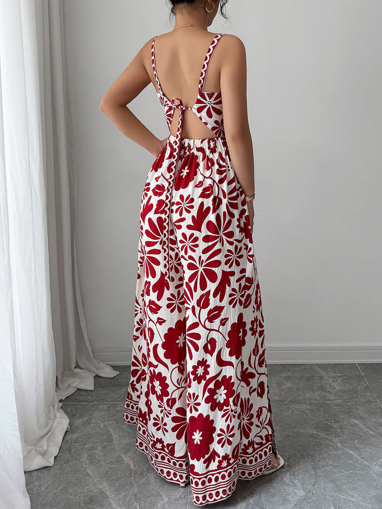 Elegant Printed Sleeveless V Neck Dress in - by Malbusaat