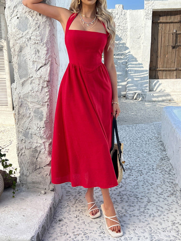 Solid Color Halter Waist Maxi in - by Malbusaat