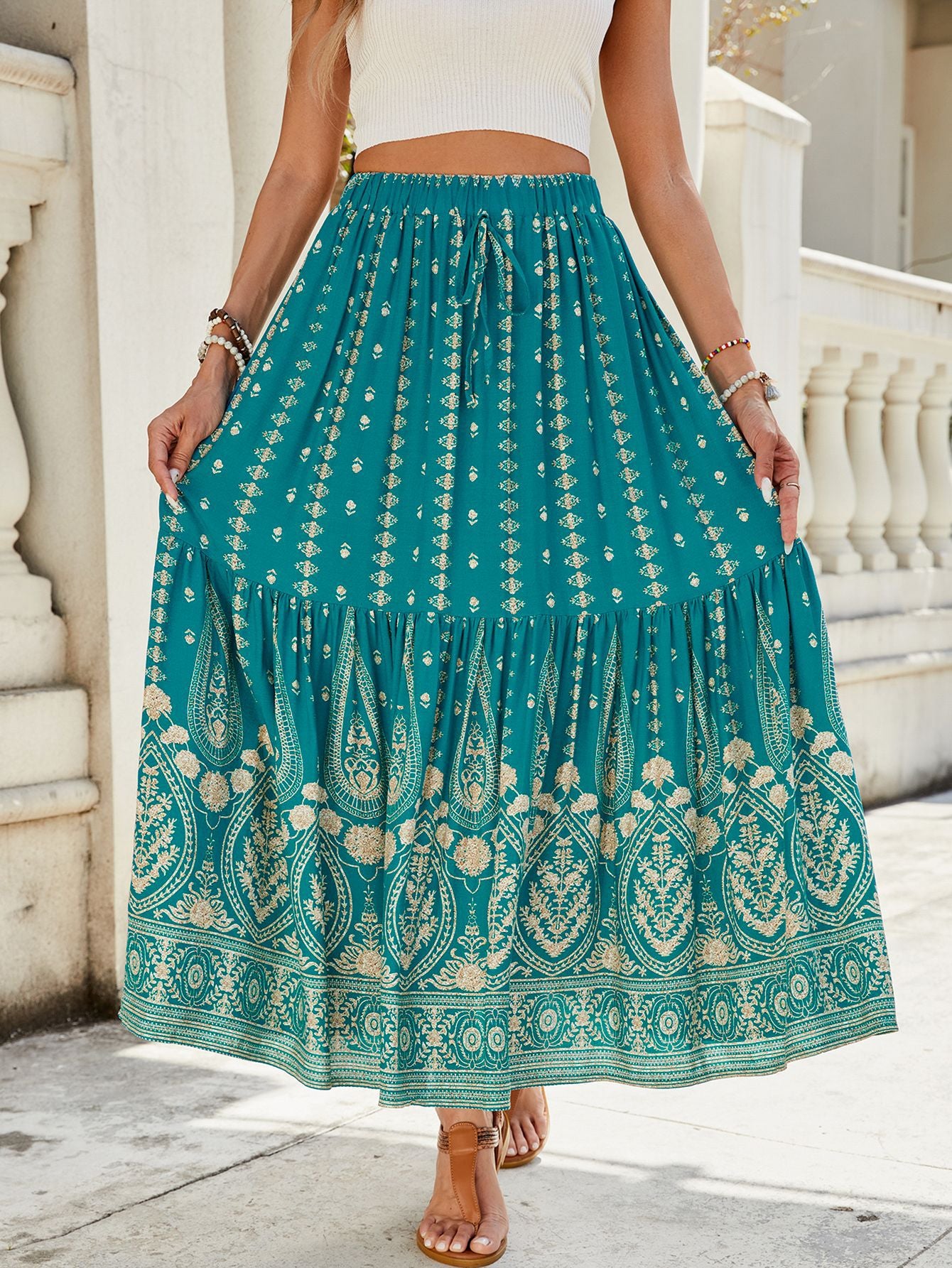 Bohemian High-Waist Swing Skirt in - by Malbusaat