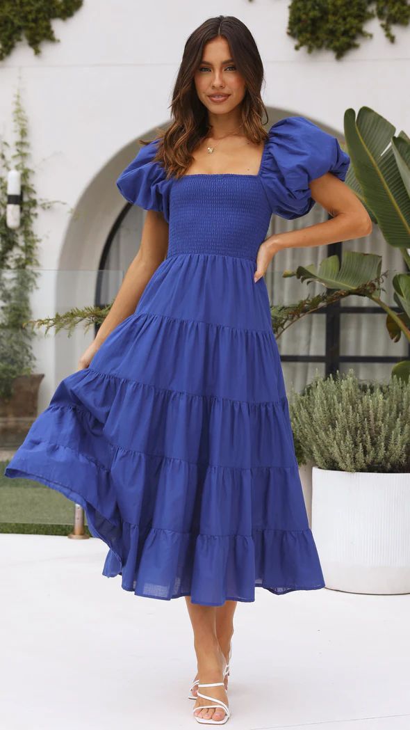 Printed Off-Shoulder Puff Sleeve Maxi in - by Malbusaat