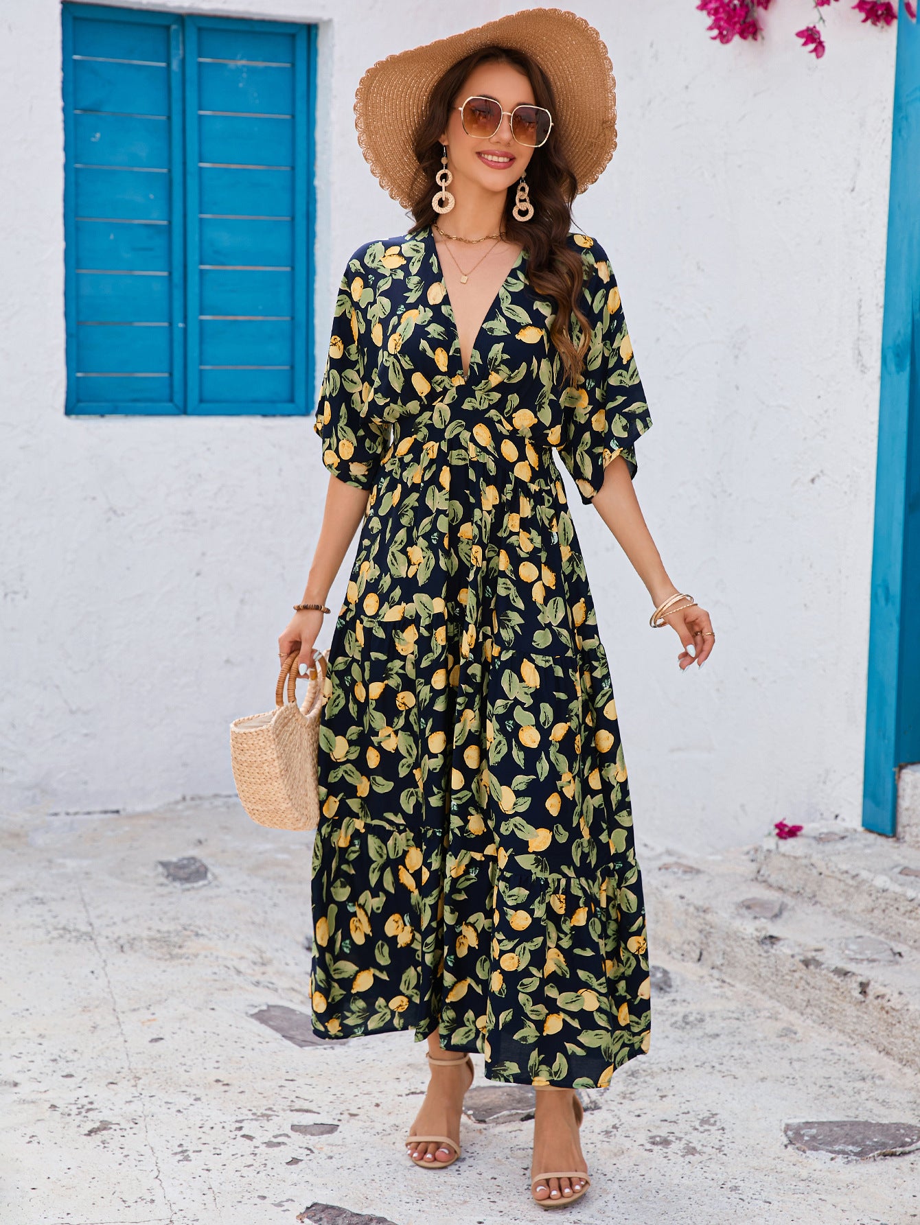 V-Neck Batwing Sleeve Maxi