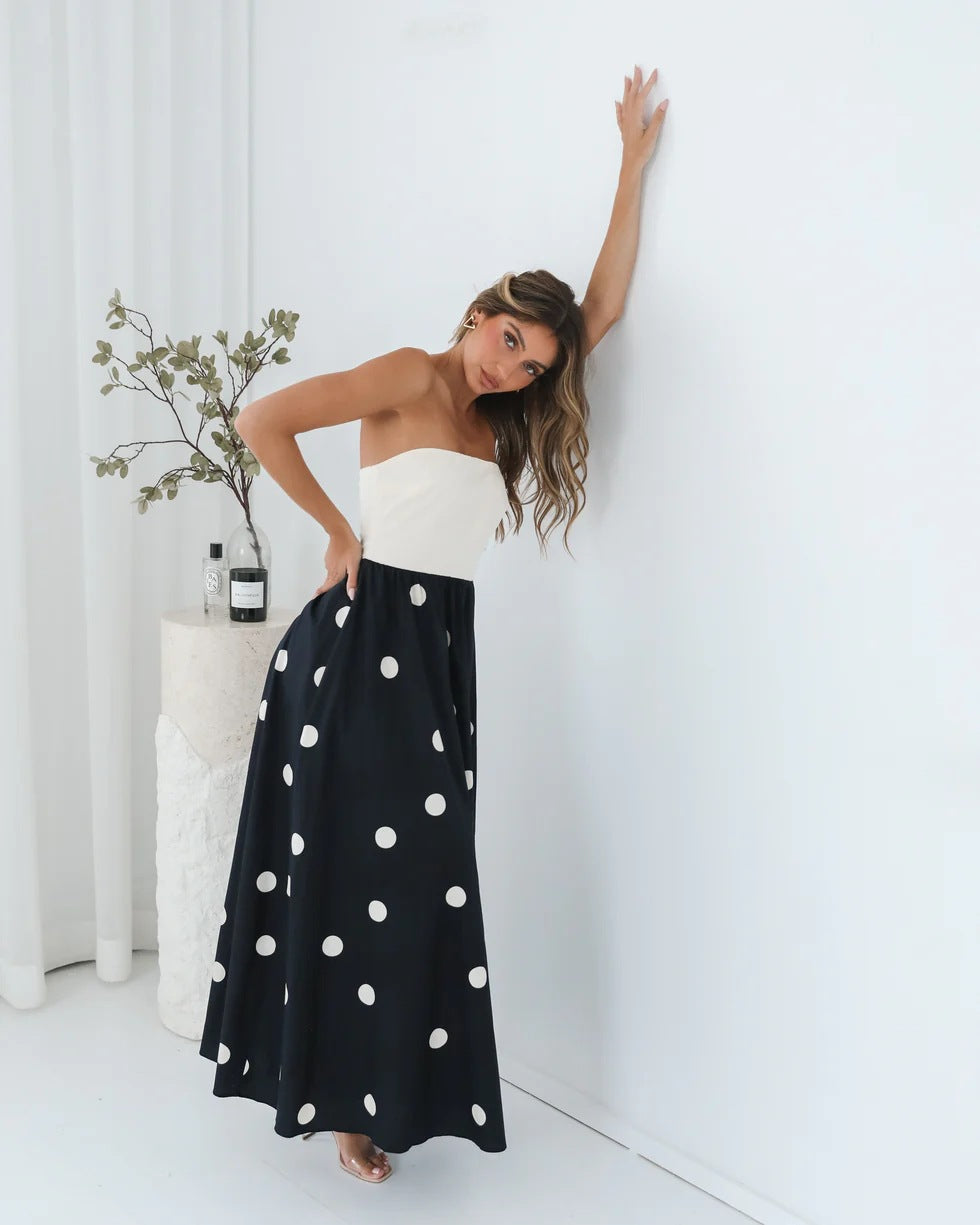 Strapless Polka Dot Swing Maxi in - by Malbusaat