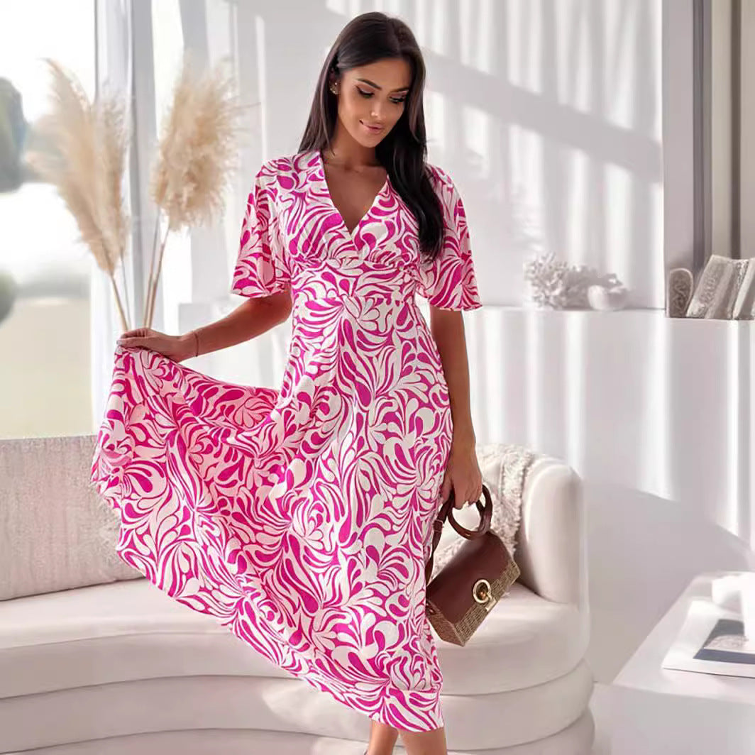 Printed V-Neck Midi Summer Dress