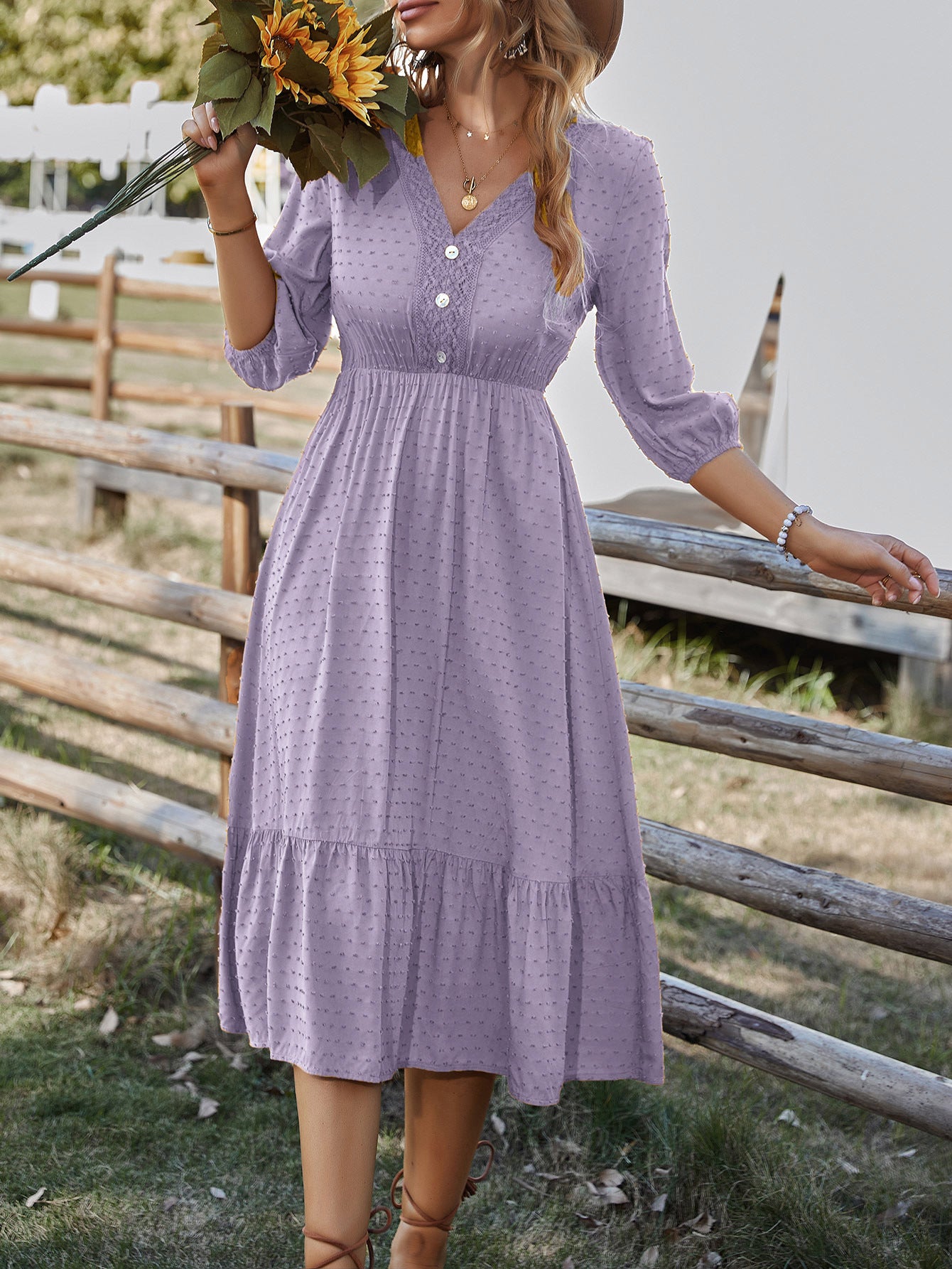 Elegant V-Neck Tiered Maxi in - by Malbusaat