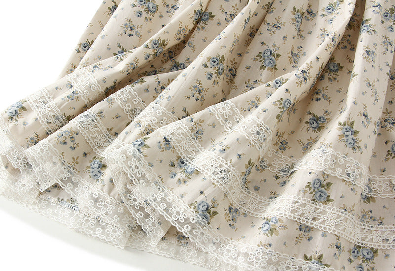 Pastoral Floral Tiered Lace Skirt in - by Malbusaat