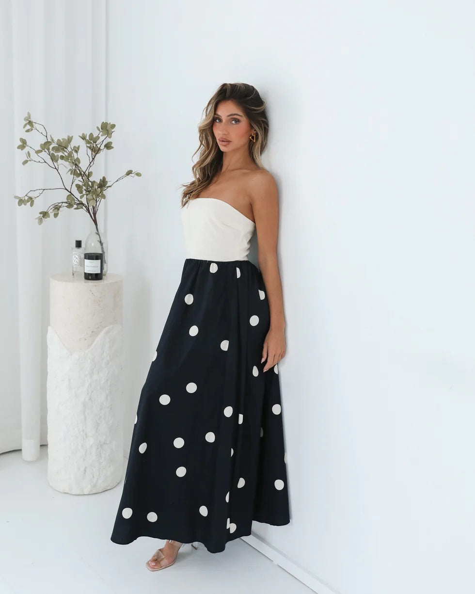 Strapless Polka Dot Swing Maxi
