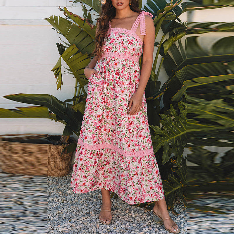 Floral Lace Patchwork Maxi Dress in - by Malbusaat