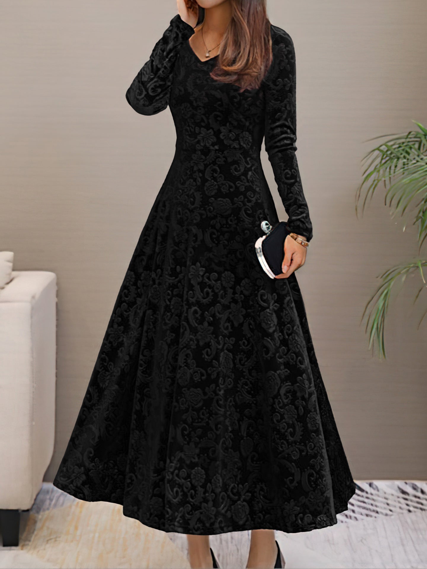 Plus Size Velvet Mid-Length Dress in - by Malbusaat