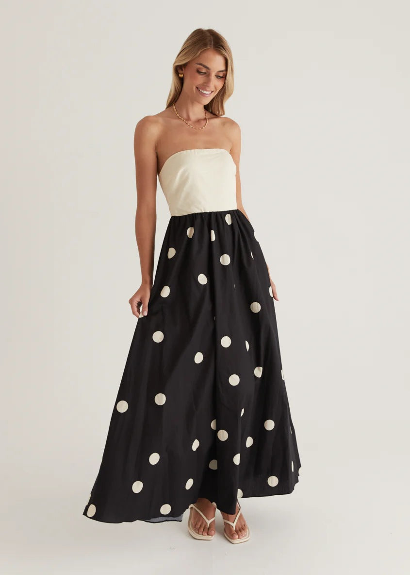 Strapless Polka Dot Swing Maxi in - by Malbusaat