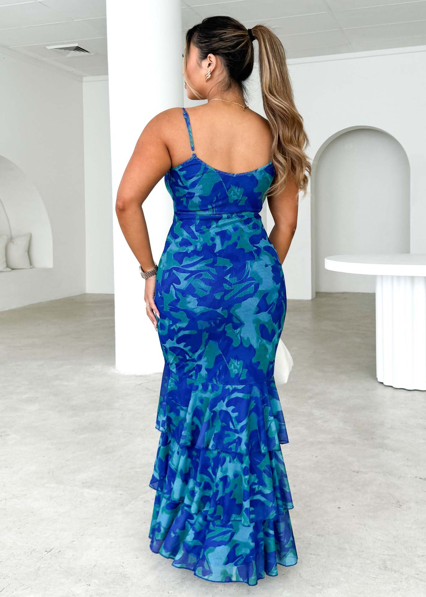 Elegant Lace Tiered Maxi in - by Malbusaat