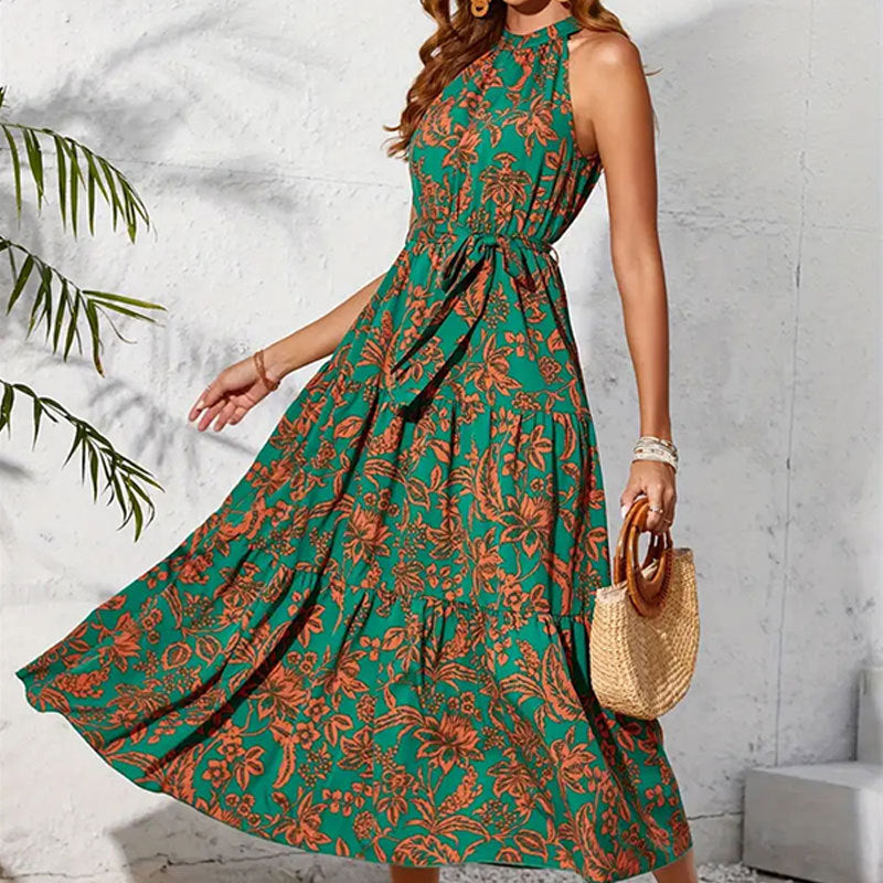 Ethnic Print Halter Sleeveless Maxi in - by Malbusaat