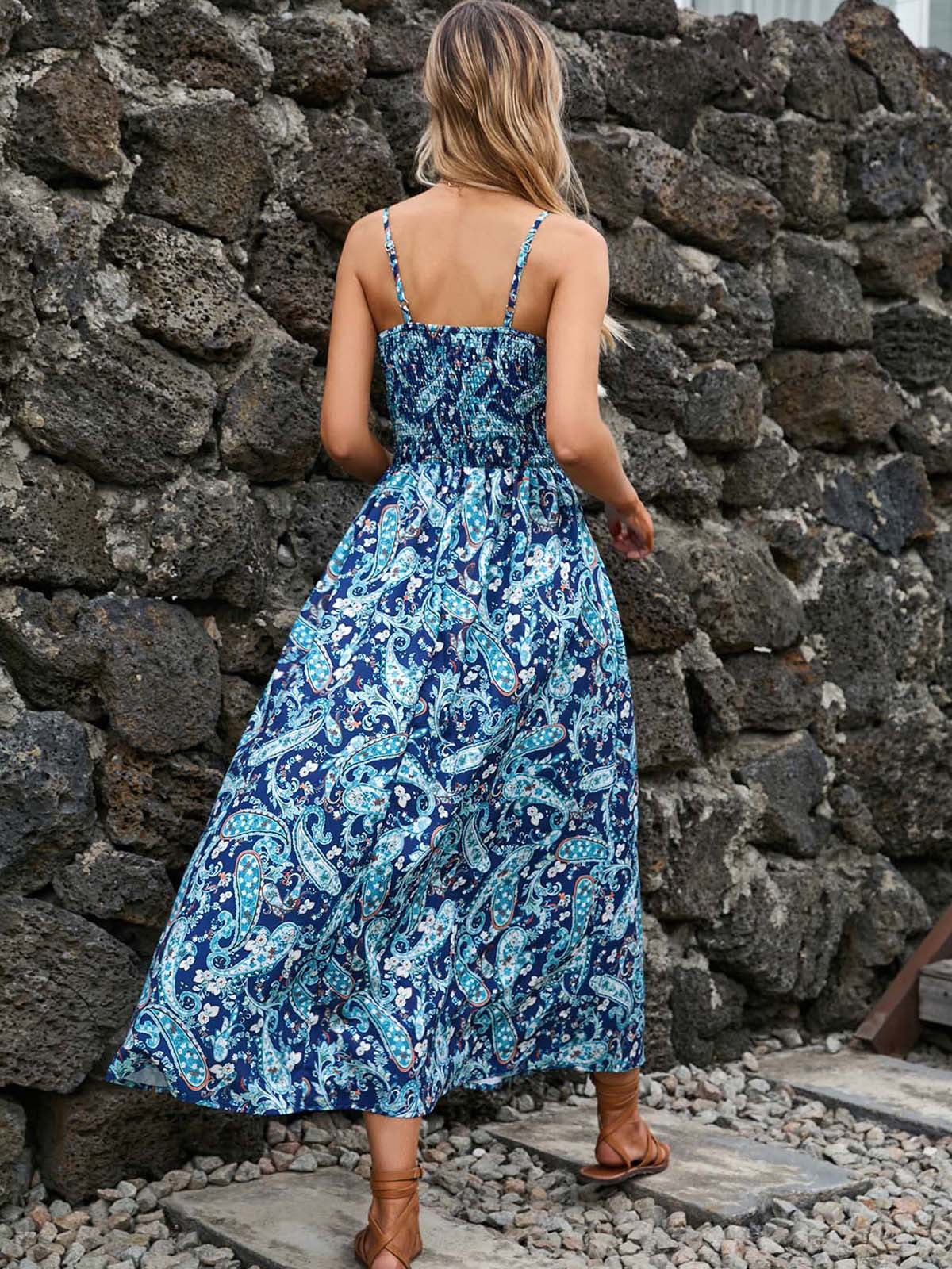 Floral V-Neck Midi Cami Dress in - by Malbusaat
