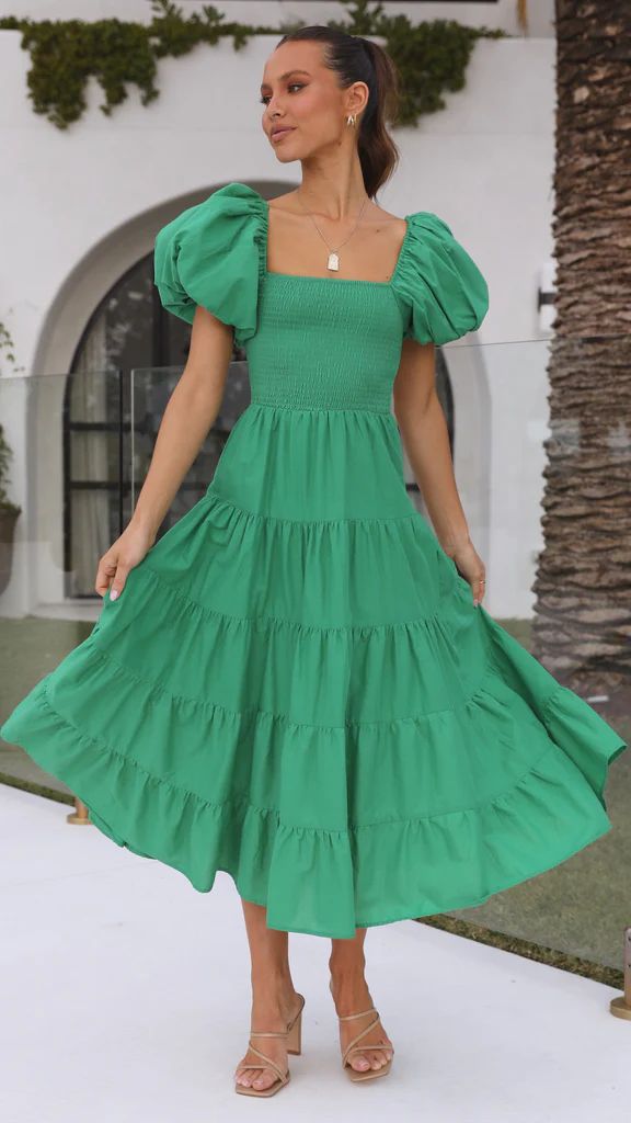 Printed Off-Shoulder Puff Sleeve Maxi in - by Malbusaat