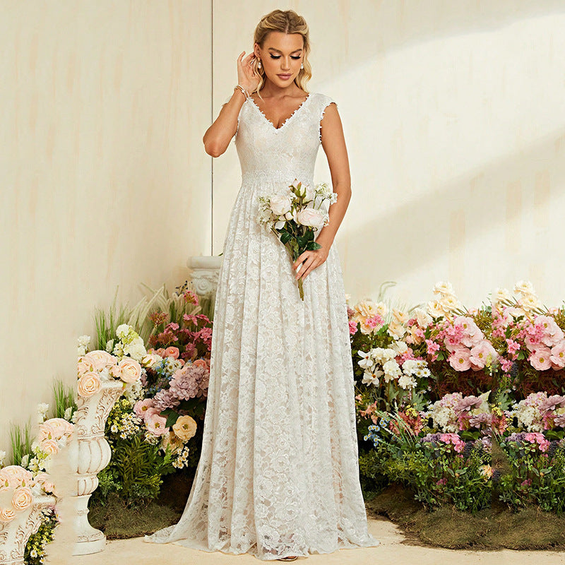 Elegant Lace Maxi Dress in - by Malbusaat