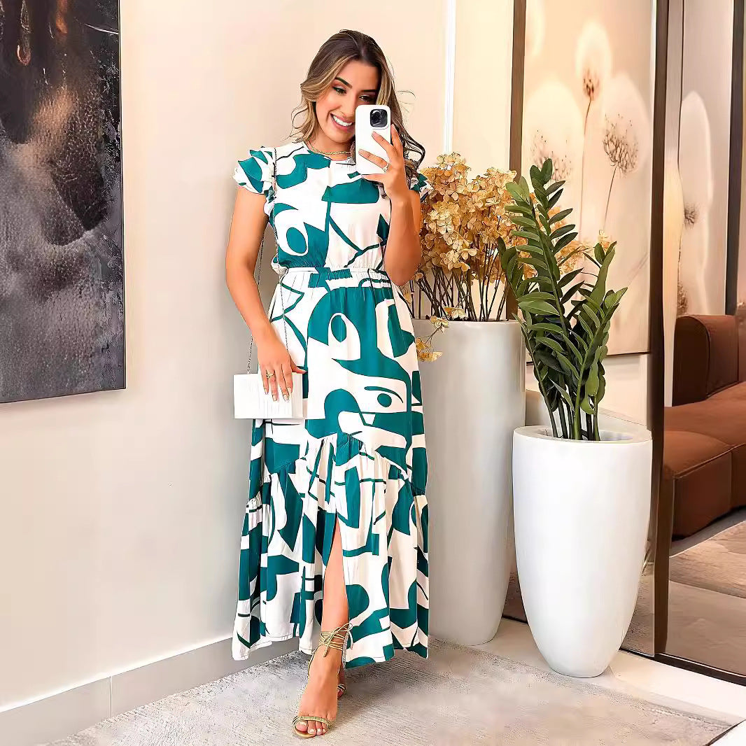 Elegant Women’s Maxi Dress with Elastic Waist and Patchwork in - by Malbusaat